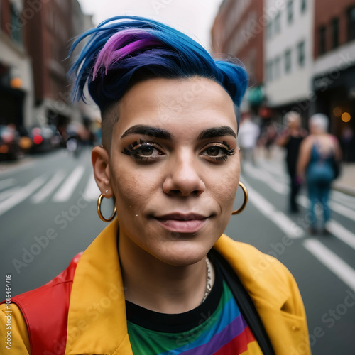 Inclusive LGBTQ Pride Portrait | Person with Short Hair Wearing Rainbow Flag | Celebrating Diversity