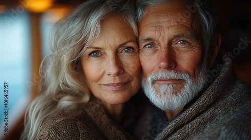 a senior couple enjoying their golden years by traveling on a luxurious cruise ship they are seen standing on the deck looking out at the vast ocean embodying the spirit of adventure and love