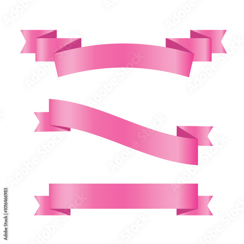 Pink shiny ribbon vector banners set of ribbon label pink bow curly ribbon wavy wavy ribbon