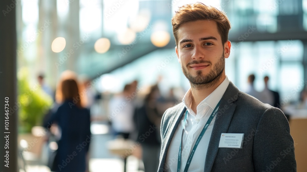 A young businessman confidently wears his ID card to attend a networking event. His commitment to building meaningful business relationships. A young businessman confidently wears his ID card to attend a networking event. His commitment to building meaningful business relationships.