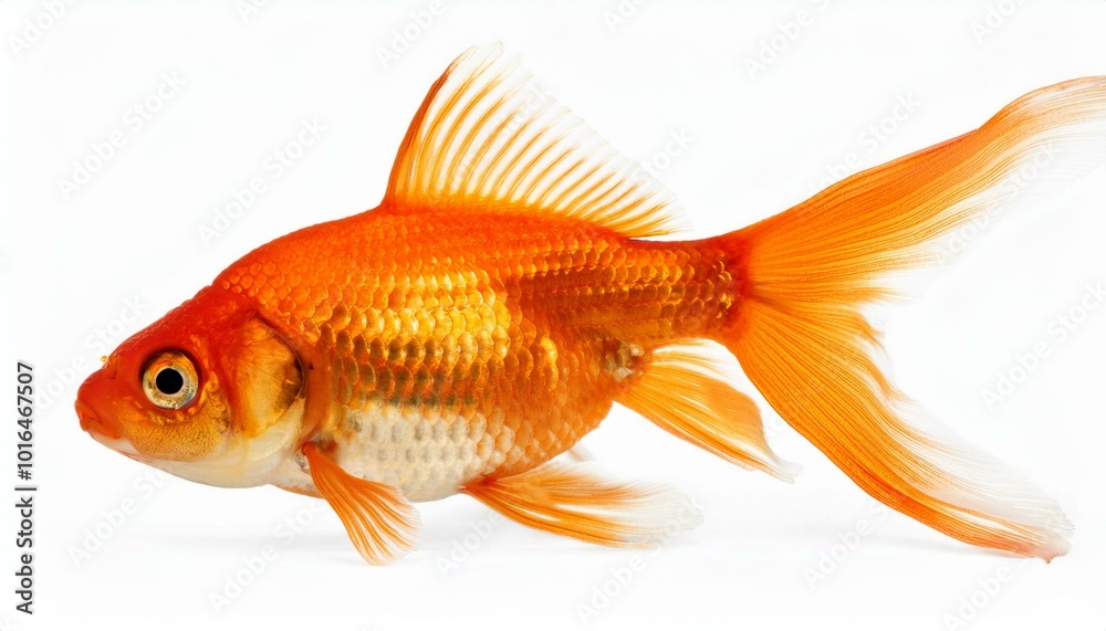 single goldfish seen from the side isolated on a white background single goldfish seen from the side isolated on a white background