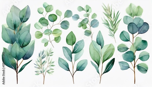 Watercolor eucalyptus clipart set