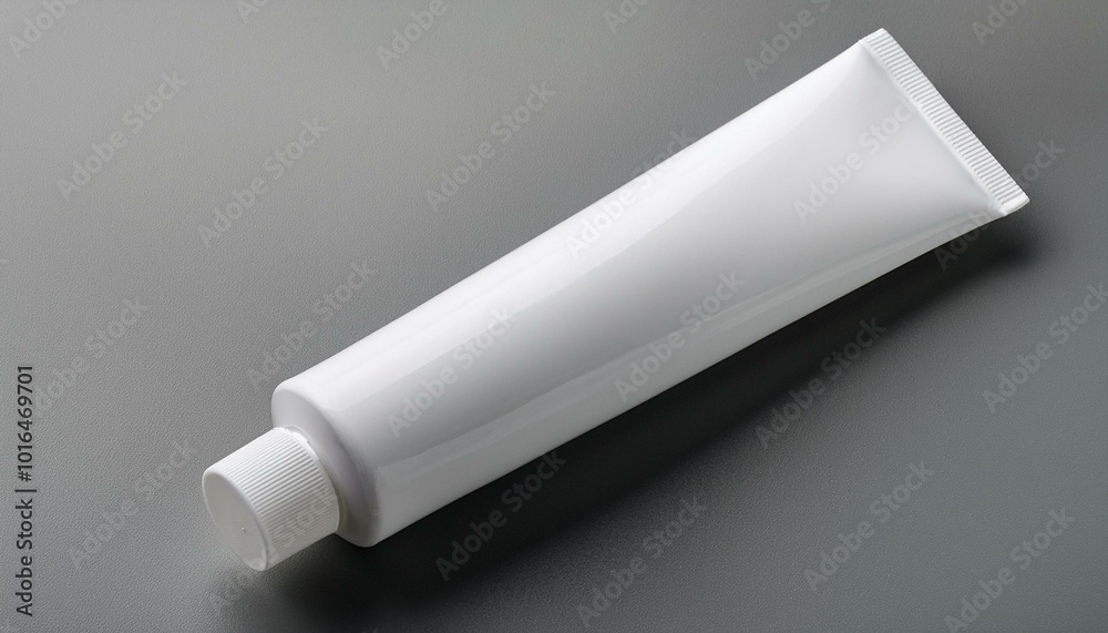 White tooth paste tube isolated on grey. Mock-up for cream beauty product White tooth paste tube isolated on grey. Mock-up for cream beauty product