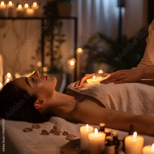 Woman Receiving a Relaxing Aromatherapy Massage in spa 