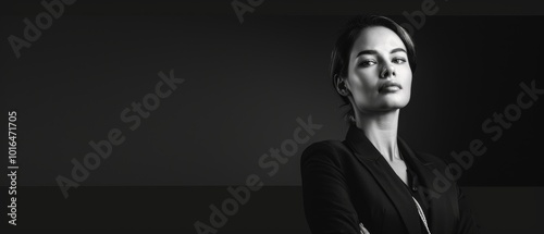 Confident Female Leader in Black and White Portrait