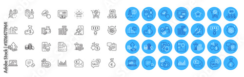 Money bag, Statistic and Cash back line icons pack. Auction, Cyber attack, Decreasing graph web icon. Graph chart, Bitcoin project, Vip star pictogram. Cashback, Inflation, Shopping cart. Vector