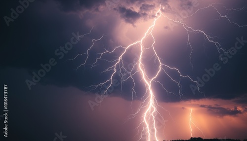 Dramatic Lightning Strikes in Thunderstorm Sky