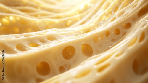 Close-up of Swirling, Holey, Yellow Cheese