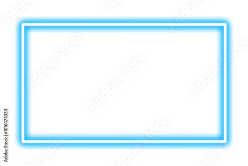 Rectangle Neon blue frame isolated on transparent background. 