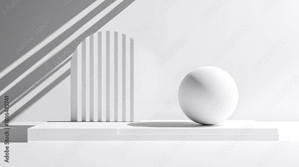 Minimalist Geometric Composition Featuring Divided Light and Shadows with Sphere Minimalist Geometric Composition Featuring Divided Light and Shadows with Sphere