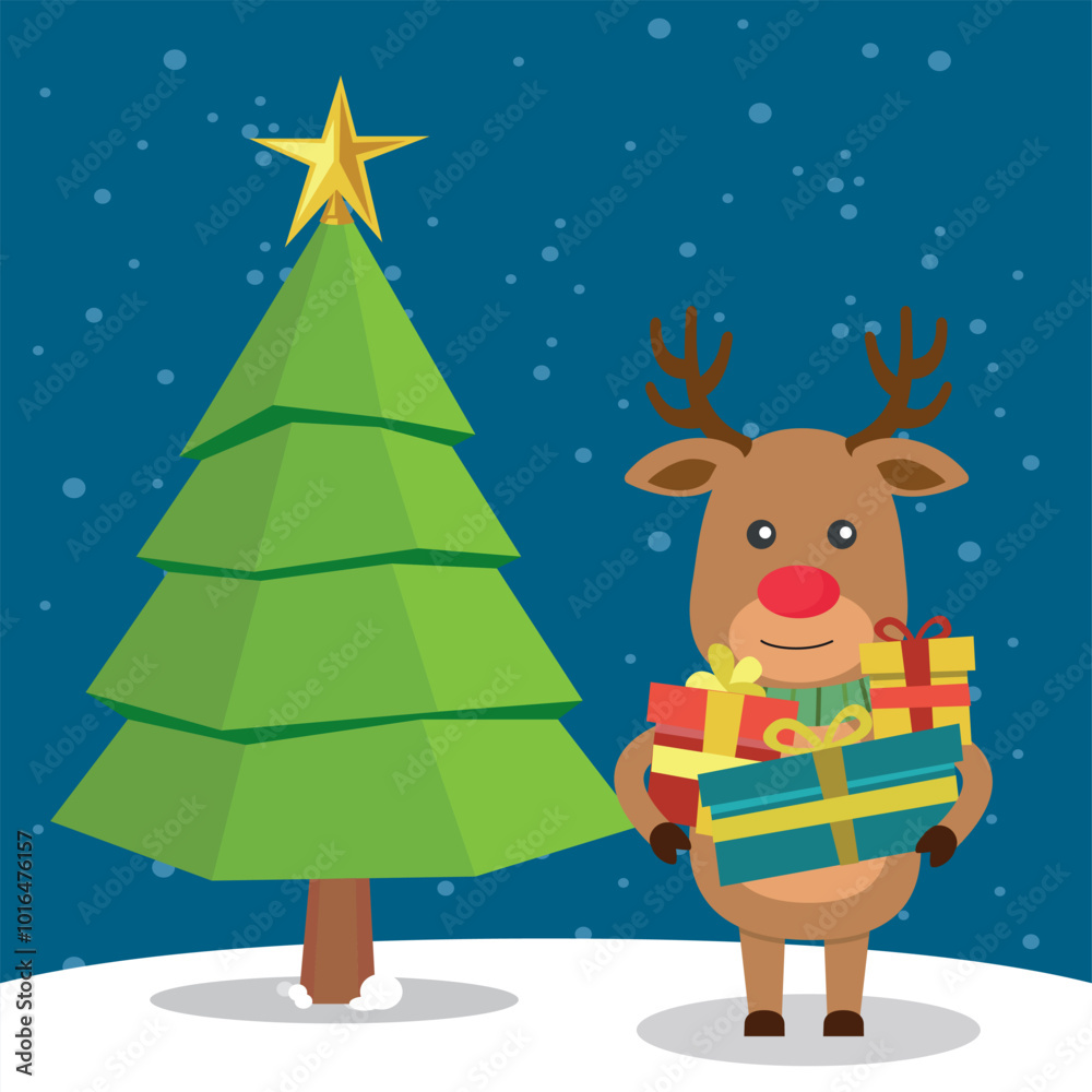 Merry Christmas and Happy New Year with Christmas deer. Winter holiday cartoon. Vector. Merry Christmas and Happy New Year with Christmas deer. Winter holiday cartoon. Vector.
