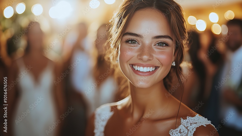 a young bride and groom,other guests dancing on a wedding reception.stock image