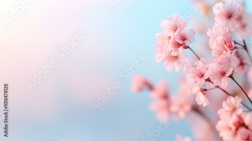 A serene scene depicting soft pink cherry blossoms against a clear blue sky, highlighting the delicate beauty of nature and invoking feelings of tranquility and hope.