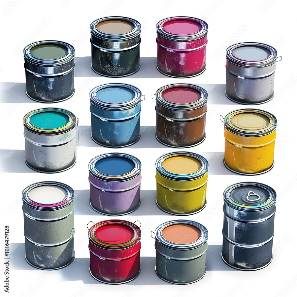 set of paint cans, png file of isolated cutout object set of paint cans, png file of isolated cutout object