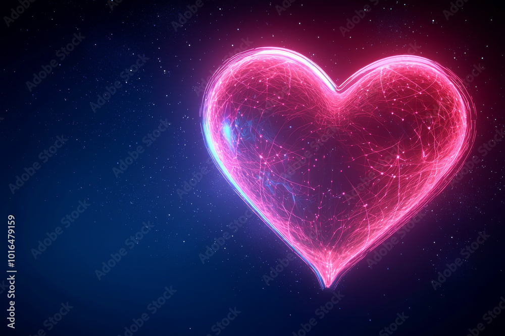 A vibrant, glowing heart symbol against a dark starry background, perfect for expressing love and emotions in creative projects. A vibrant, glowing heart symbol against a dark starry background, perfect for expressing love and emotions in creative projects.