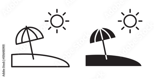 Beach icons. Vector set in filled and line style.