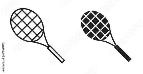 Racket icons. Vector set in filled and line style.