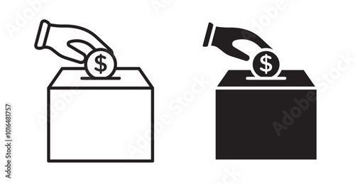 Money donation icons. Vector set in filled and line style.