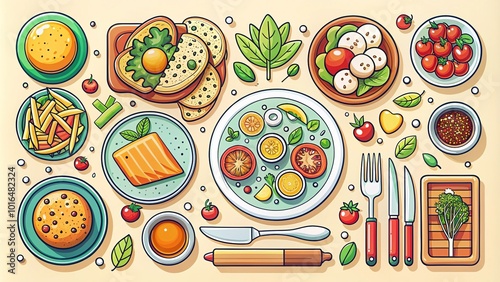 Line Style Food Menu Icons for Creative Culinary Designs