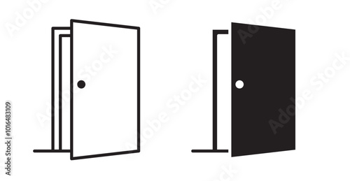 Door icons. Vector set in filled and line style.