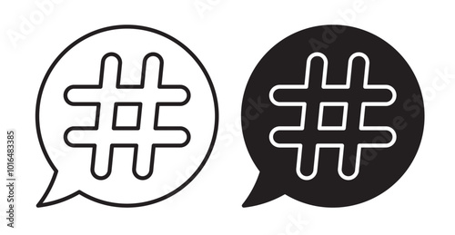 Hashtag icons. Vector set in filled and line style.