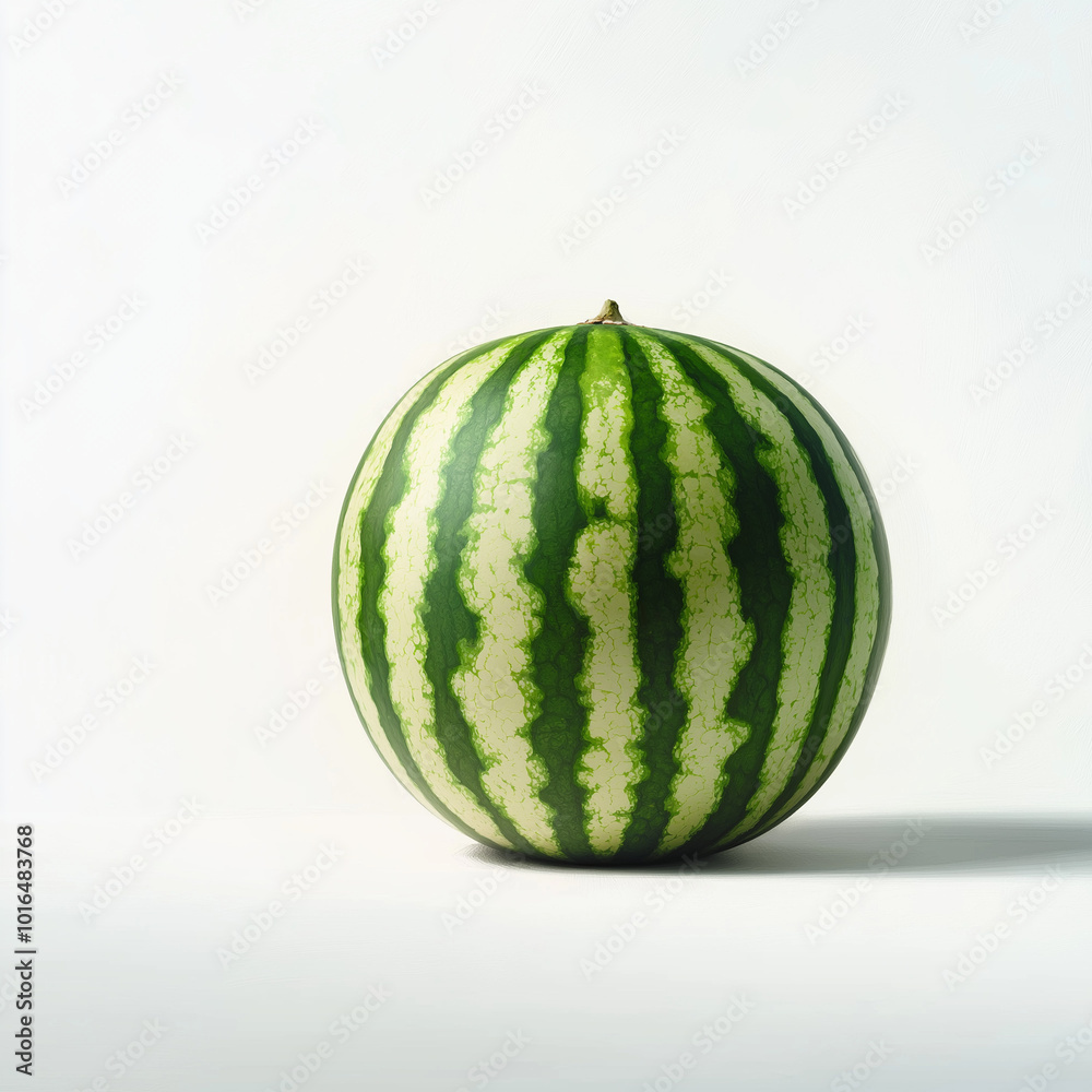 A vibrant green watermelon placed against a clean white background, showcasing its natural beauty. A vibrant green watermelon placed against a clean white background, showcasing its natural beauty.