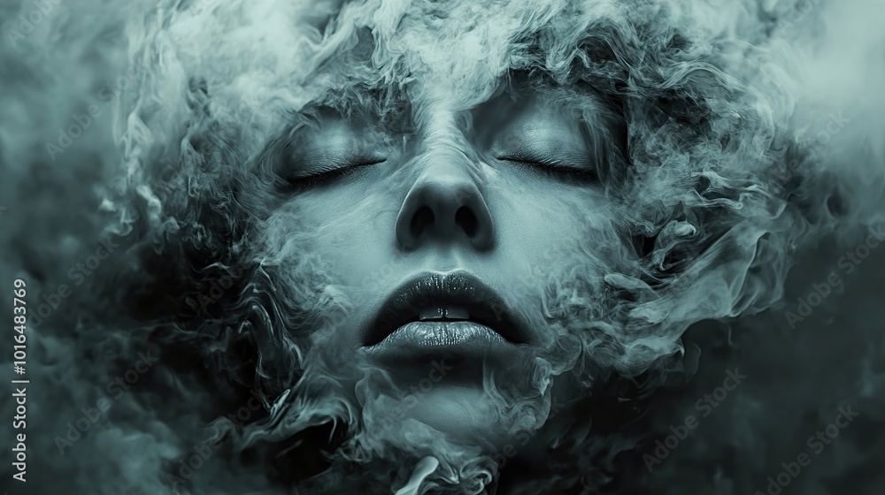 Woman's Face Emerging from Smoke - A Surreal Portrait Woman's Face Emerging from Smoke - A Surreal Portrait