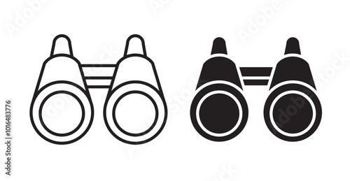 Binoculars icons. Vector set in filled and line style.