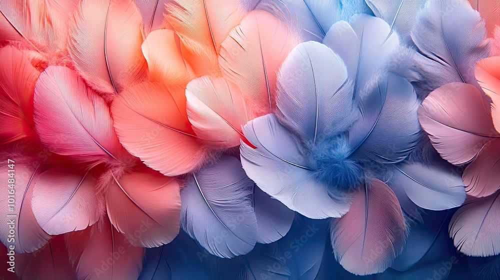 an artistic background featuring an array of soft pastelcolored feathers arranged in a textured minimalist pattern exuding a serene and aesthetic vibe.stock image