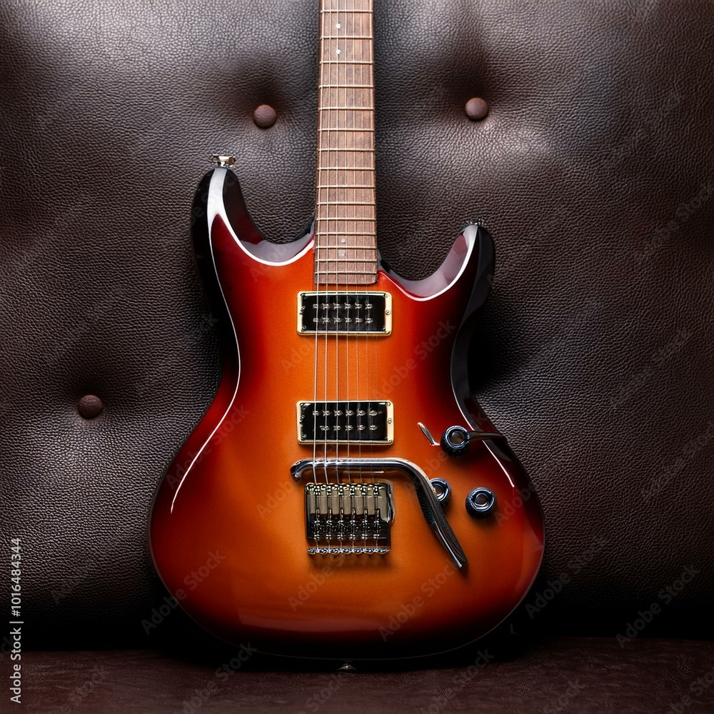 Fototapeta premium Electric guitar on dark leather background