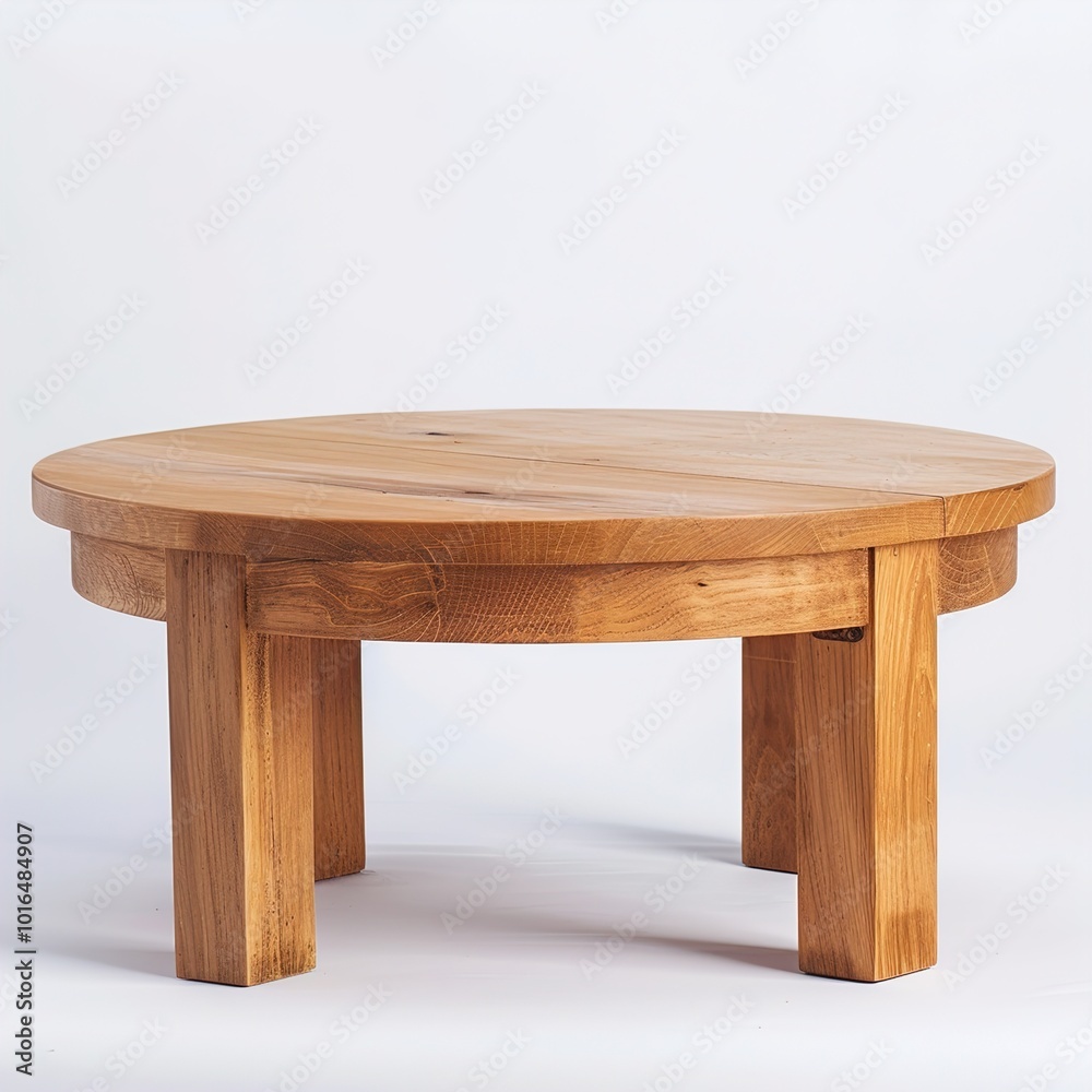 Fototapeta premium Round wooden table isolated on white background