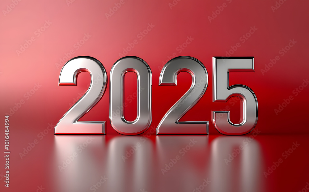Happy new year 2025 .2025 Typography design. 3d render of 2025.New Year celebration. Red color text with silver border design with simple background. Premium letter 2025 design. Happy new year 2025 .2025 Typography design. 3d render of 2025.New Year celebration. Red color text with silver border design with simple background. Premium letter 2025 design.