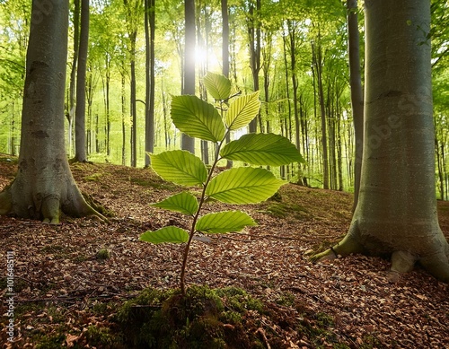 forest regeneration, beech trees sprouting