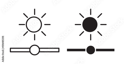 Brightness icons. Vector set in filled and line style.