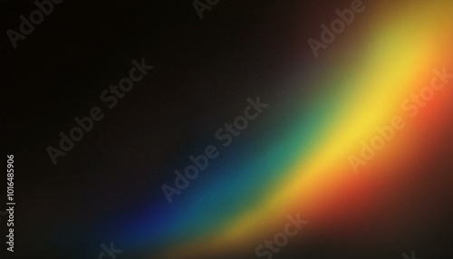 Grainy colorful warm rainbow light leaks on black background with dust texture. Defocused abstract damaged scratched retro film analog effect for using over photos as overlay or screen filter