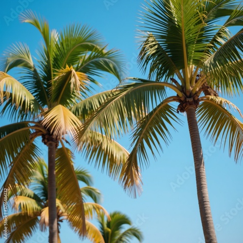 Tropical summer scene featuring palm trees as backdrop