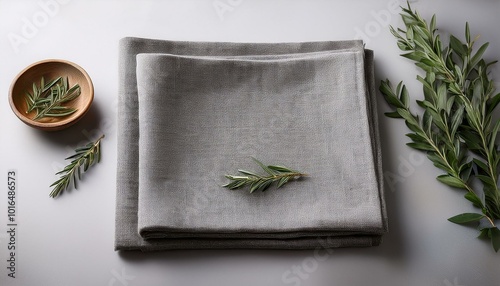 grey square linen placemats in a minimalist style, a clean and visually appealing composition with a limited number of items, emphasizing the intricate details. photo