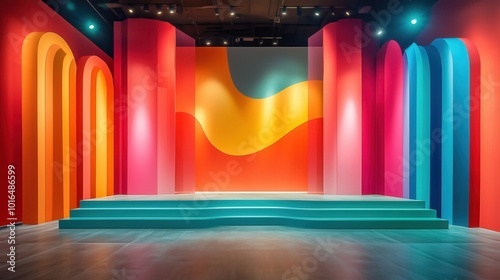 Wallpaper Mural Colorful abstract 3D stage set with vibrant arches and waves. Torontodigital.ca