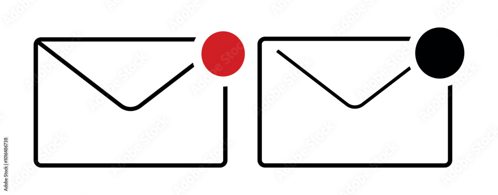 Envelope with Red and Black Notification Dots, Email Notification Symbols, essage Alert Icons with Badge. Envelope with Red and Black Notification Dots, Email Notification Symbols, essage Alert Icons with Badge.