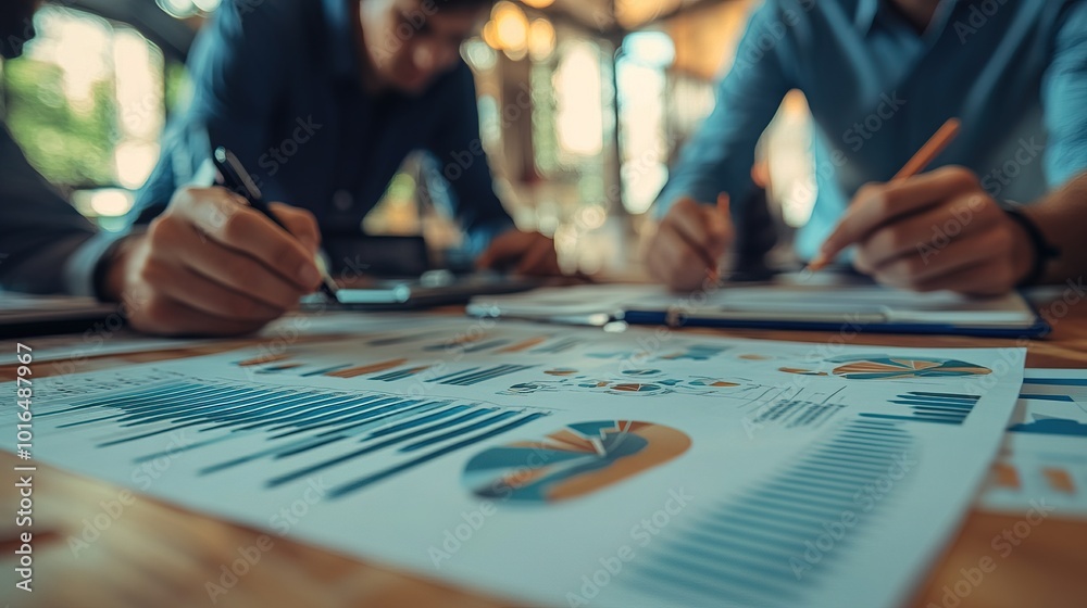 A business team reviews their scaling strategy with growth charts and expansion A business team reviews their scaling strategy with growth charts and expansion