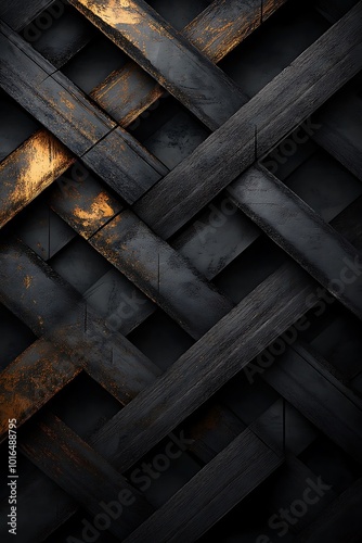 Sleek Contrast of Gold and Black in a Modern Abstract Geometric Pattern with Striking Diagonal Shapes for a Sophisticated Look