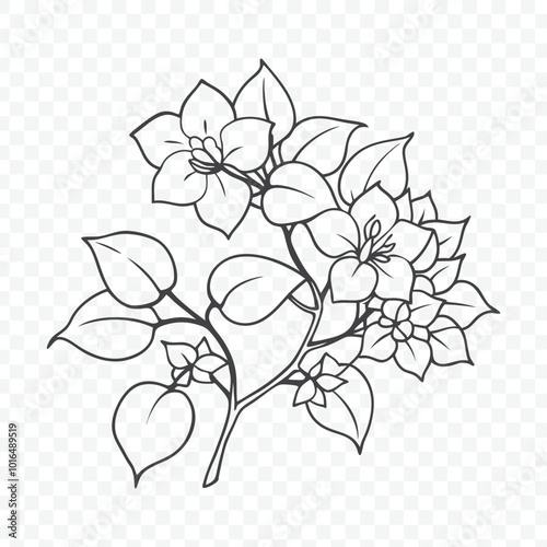 Floral Bunch Featuring Bougainvillea Line Art Vector Design for Elegant and Vibrant Decor