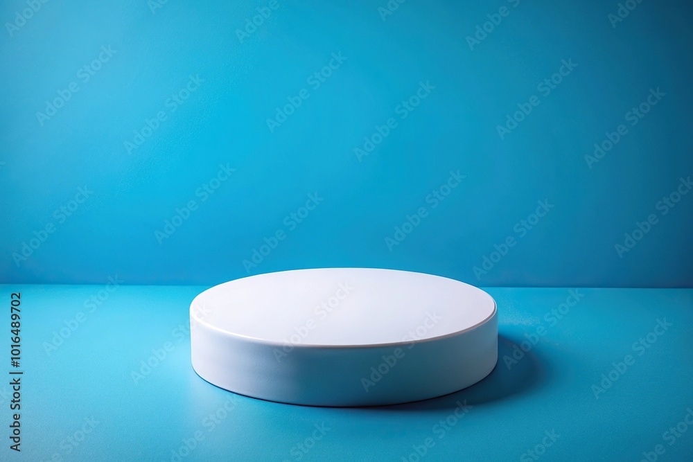 Aerial view of a small round podium on a blue background Aerial view of a small round podium on a blue background