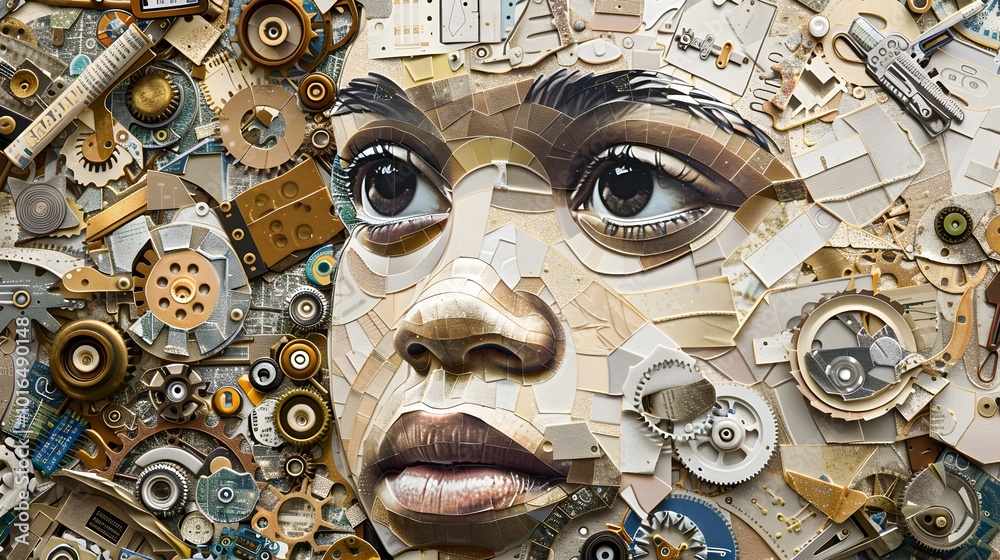 Fototapeta premium Imaginative Paper Mosaic Portrait of Budding Mechanical Engineer