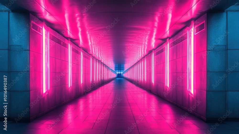 Fototapeta premium Neon lights illuminating a dark corridor
