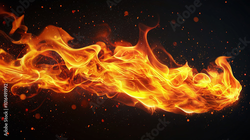 Halloween. Fire embers particles over black background. Fire sparks background. Abstract dark glitter fire particles lights.