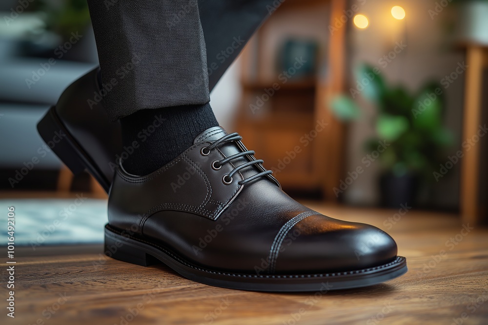 Man is wearing a black dress shoe and black socks. The shoe is black and has a lace. high-resolution picture of a black suited mid-aged man, wearing black cap-toed dress shoes, in the office Man is wearing a black dress shoe and black socks. The shoe is black and has a lace. high-resolution picture of a black suited mid-aged man, wearing black cap-toed dress shoes, in the office