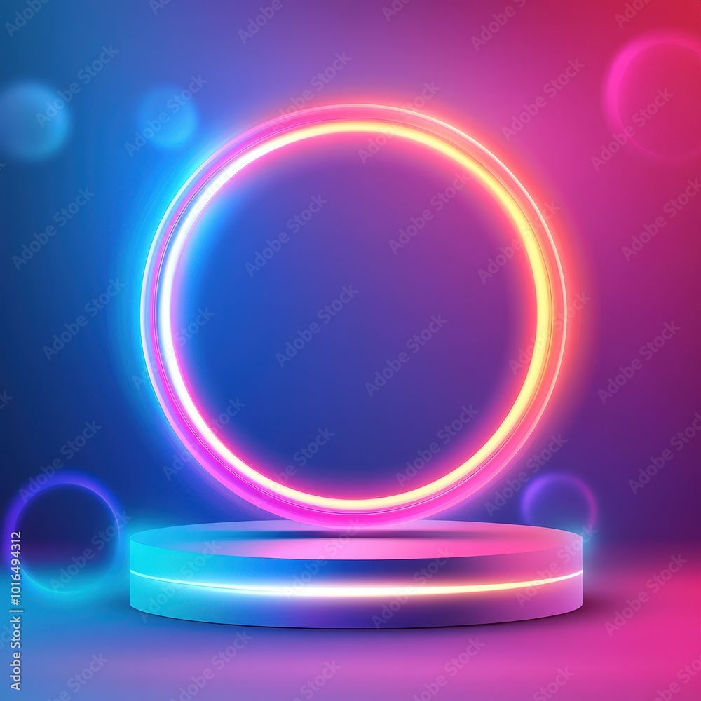 Neon Circle and Platform Abstract Background. Neon Circle and Platform Abstract Background.