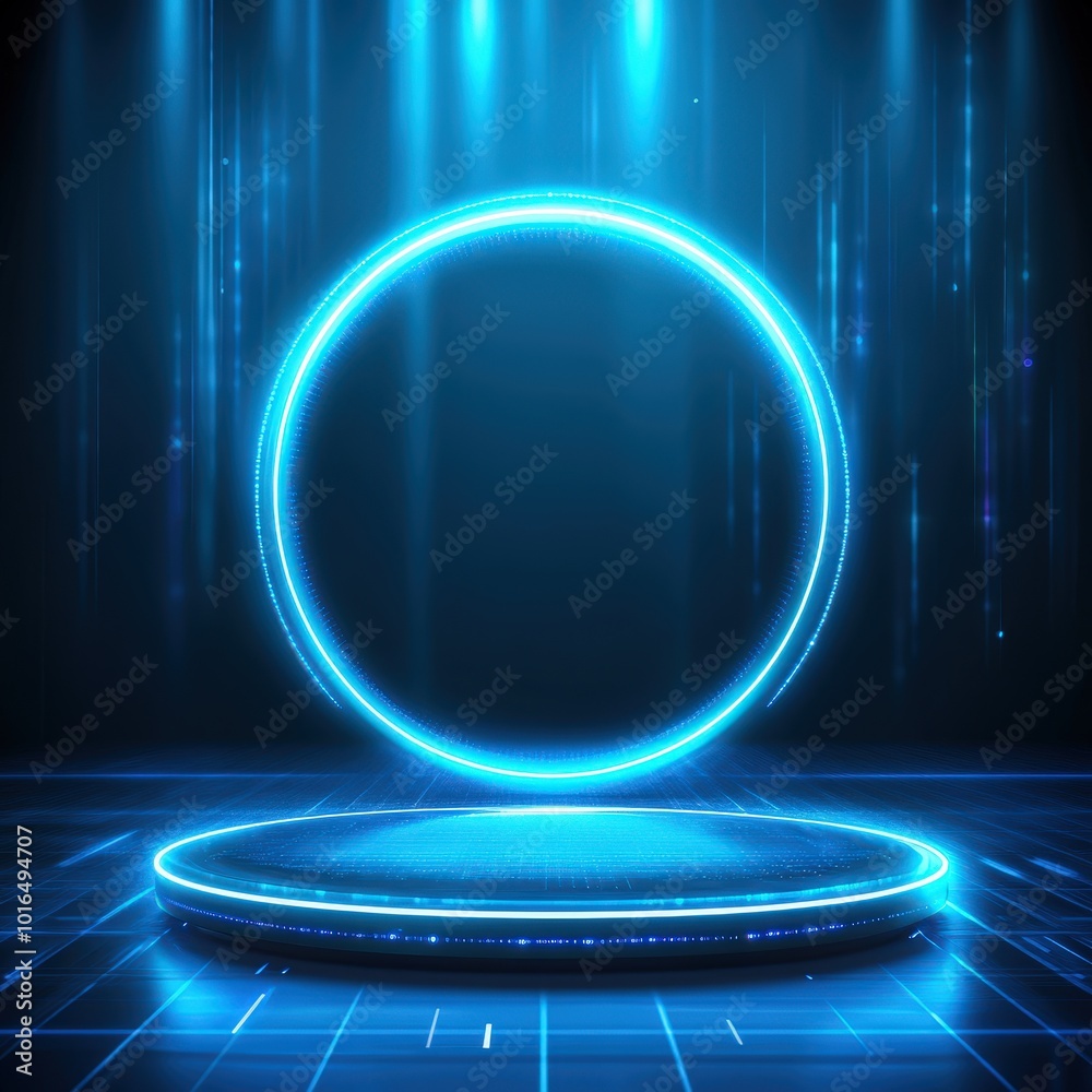 Futuristic Blue Neon Glow with Platform. Futuristic Blue Neon Glow with Platform.