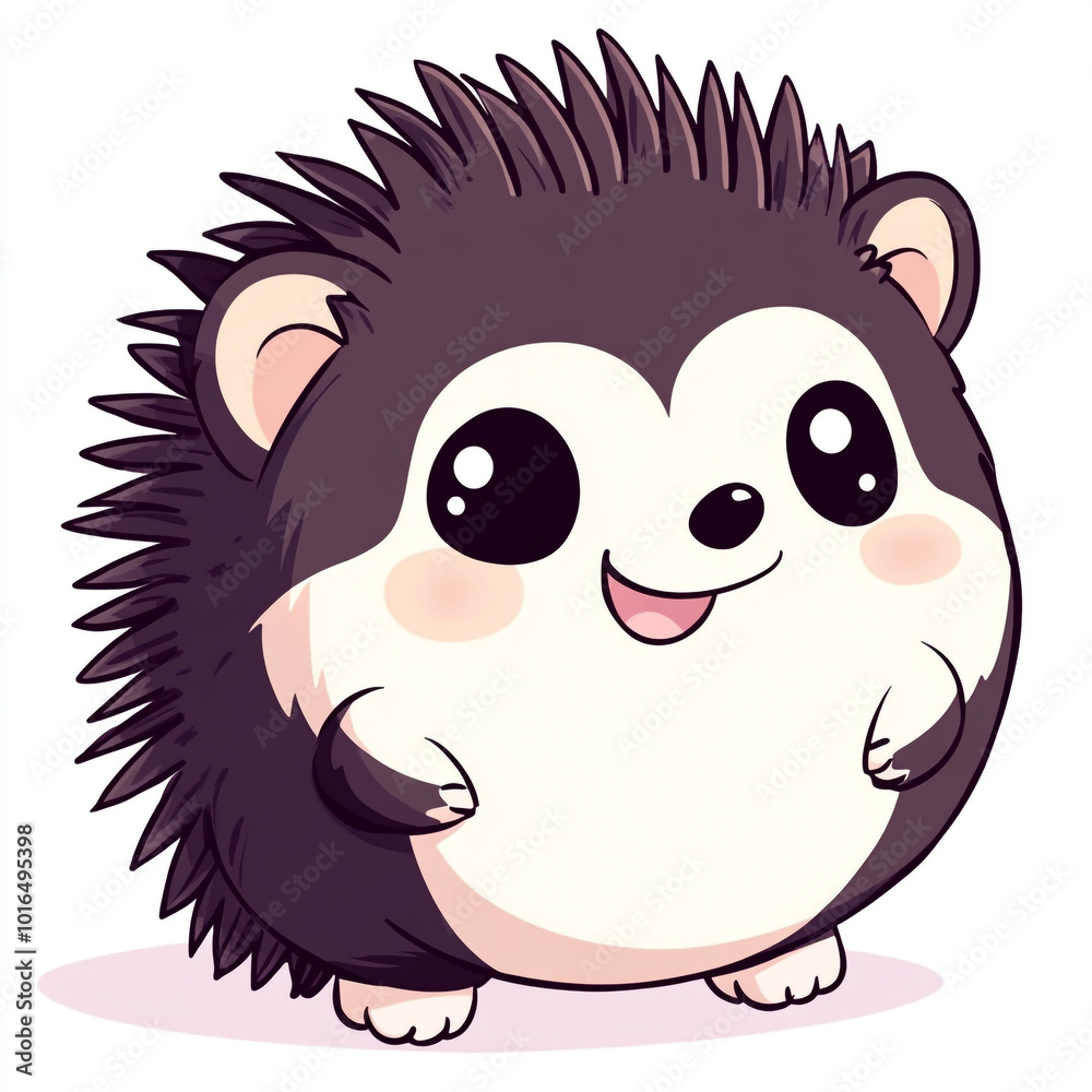 A cute cartoon hedgehog with a big smile on its face. The hedgehog is standing on a white background. A cute cartoon hedgehog with a big smile on its face. The hedgehog is standing on a white background.